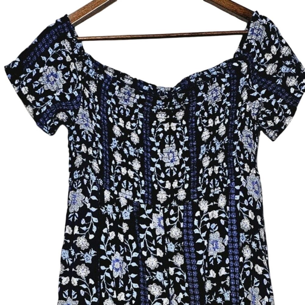 Old Navy Smocked Off-the-Shoulder Slub-Weave Midi Dress Women's Sz L Blue Floral - Picture 6 of 9